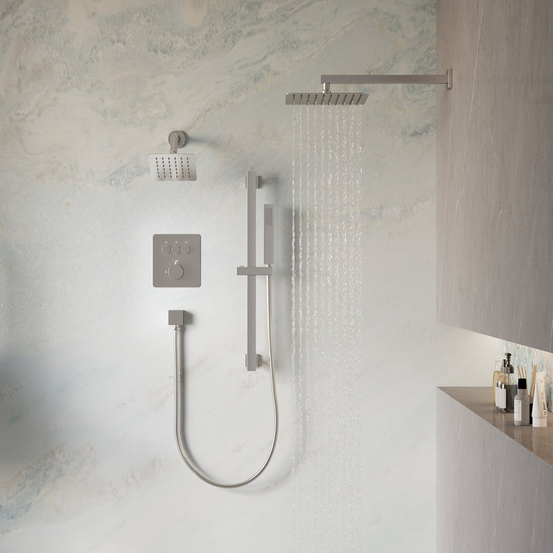 3-Function 10" Stainless Steel Shower System with Dual Mounting Options Wall-Mounted & Ceiling-Mounted, Sliding Bar