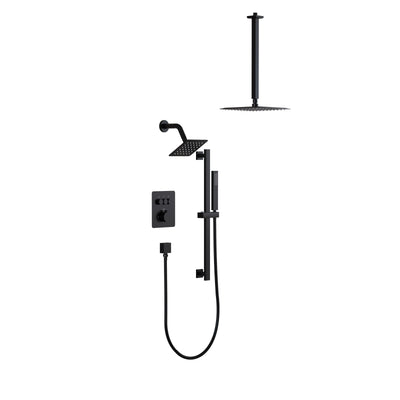 3-Function 10" Stainless Steel Shower System with Dual Mounting Options Wall-Mounted & Ceiling-Mounted, Sliding Bar