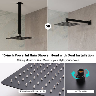 3-Function 10" Stainless Steel Shower System with Dual Mounting Options Wall-Mounted & Ceiling-Mounted, Sliding Bar