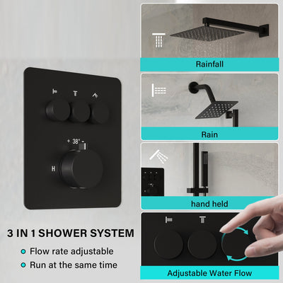 3-Function 10" Stainless Steel Shower System with Dual Mounting Options Wall-Mounted & Ceiling-Mounted, Sliding Bar