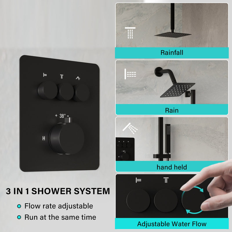 3-Function 10" Stainless Steel Shower System with Dual Mounting Options Wall-Mounted & Ceiling-Mounted, Sliding Bar