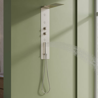 Luxury Thermostatic 4-Function Stainless Steel Shower System with Ultra-Thin Dual-Function Rainfall Head, Handheld, Body Jets