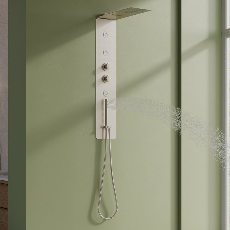 Luxury Thermostatic 4-Function Stainless Steel Shower System with Ultra-Thin Dual-Function Rainfall Head, Handheld, Body Jets