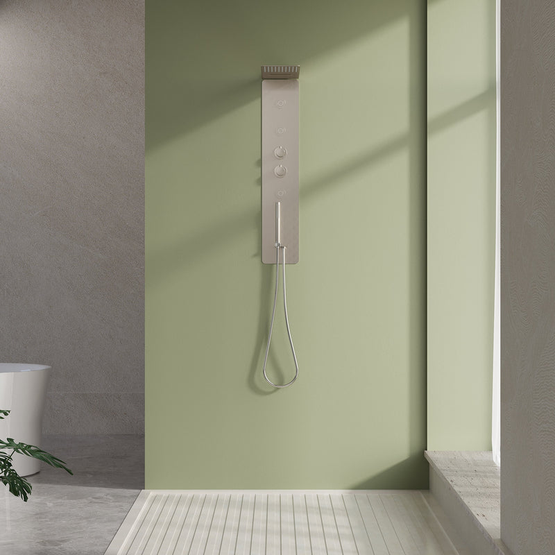 Luxury Thermostatic 4-Function Stainless Steel Shower System with Ultra-Thin Dual-Function Rainfall Head, Handheld, Body Jets