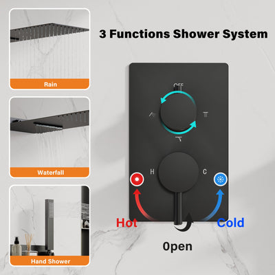 Pressure Balance 3-Function Shower System with 19.69''×7.87'' Rainfall Shower Head, Built-in Shelf & Handheld, 304 Stainless Steel