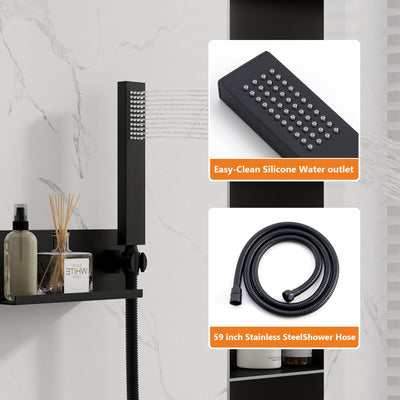 Pressure Balance 3-Function Shower System with 19.69''×7.87'' Rainfall Shower Head, Built-in Shelf & Handheld, 304 Stainless Steel