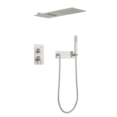 Pressure Balance 3-Function Shower System with 19.69''×7.87'' Rainfall Shower Head, Built-in Shelf & Handheld, 304 Stainless Steel