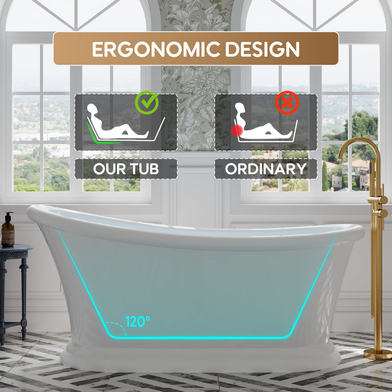 67" Acrylic Modern Freestanding Soaking Bathtub, Overflow and Drain Included