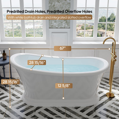 67" Acrylic Modern Freestanding Soaking Bathtub, Overflow and Drain Included
