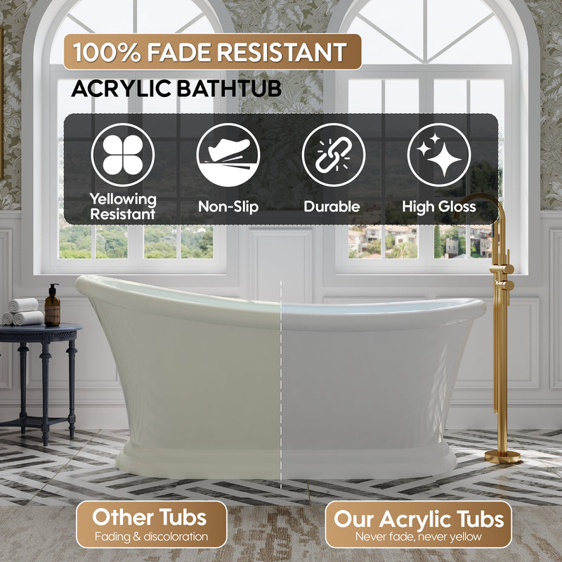67" Acrylic Modern Freestanding Soaking Bathtub, Overflow and Drain Included