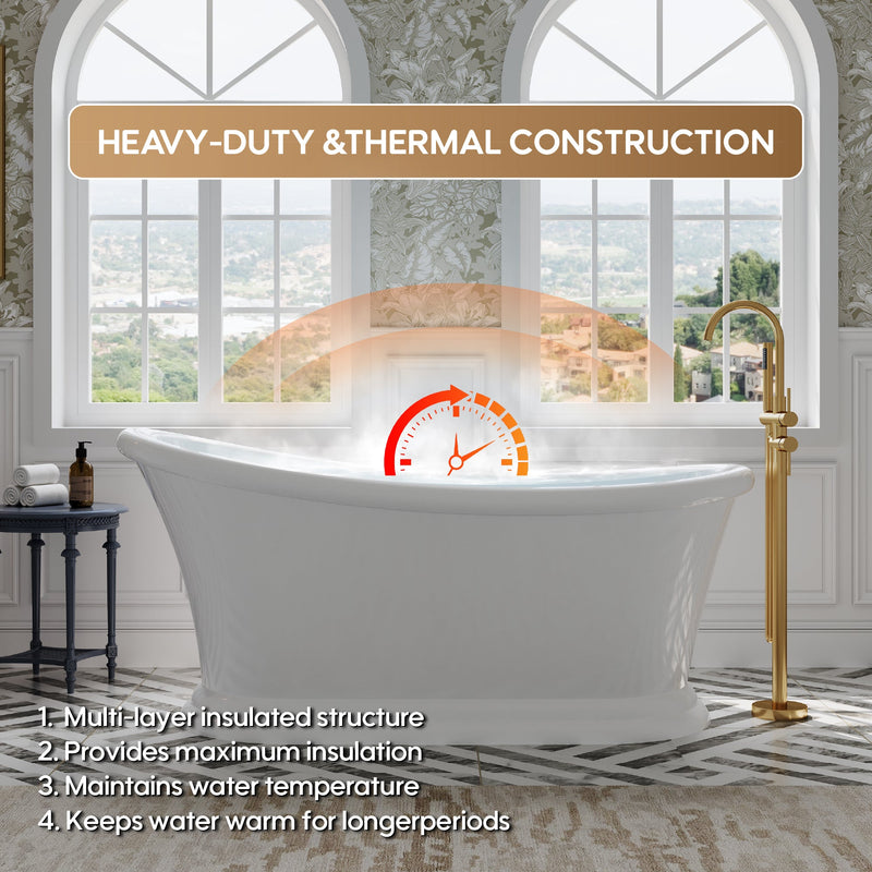 67" Acrylic Modern Freestanding Soaking Bathtub, Overflow and Drain Included