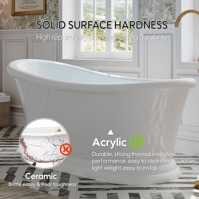 67" Acrylic Modern Freestanding Soaking Bathtub, Overflow and Drain Included
