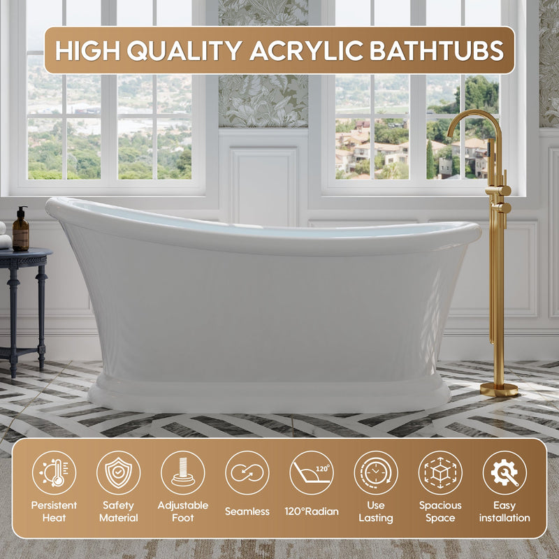 67" Acrylic Modern Freestanding Soaking Bathtub, Overflow and Drain Included
