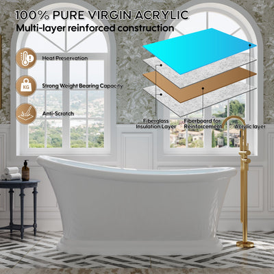 67" Acrylic Modern Freestanding Soaking Bathtub, Overflow and Drain Included