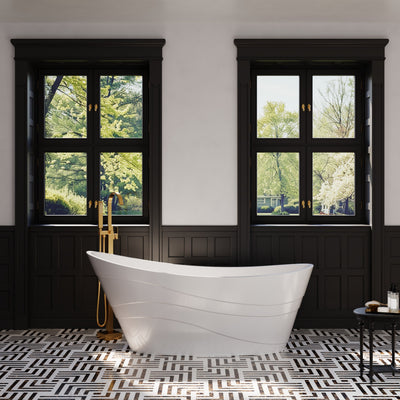 67" Acrylic Freestanding Soaking Bathtub in Glossy White with Pop-up Drainer and Groove Overflow
