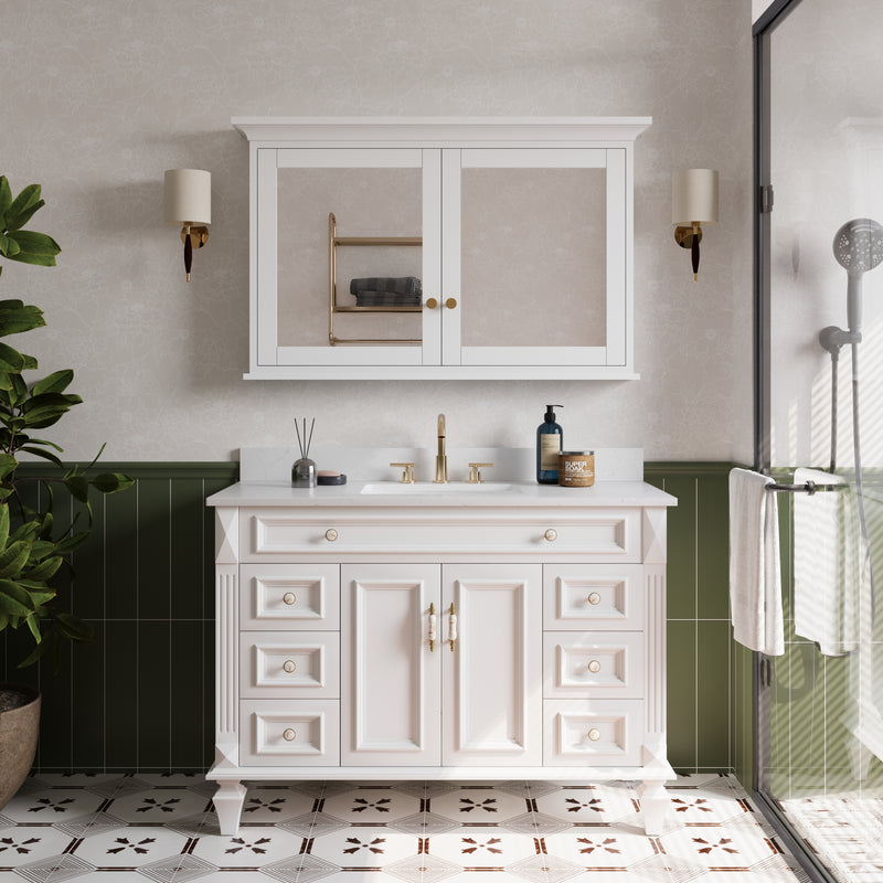48 in.W x 30 in.H Vertical Z-Bar Mounting Bathroom Wood Medicine Cabinet with Mirror in White