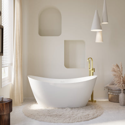 66" Acrylic Freestanding Soaking Bathtub Contemporary Soaking White Tub with Overflow and Drain