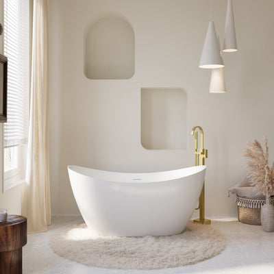 60" Acrylic Freestanding Soaking Bathtub Contemporary Soaking White Tub with Overflow and Drain