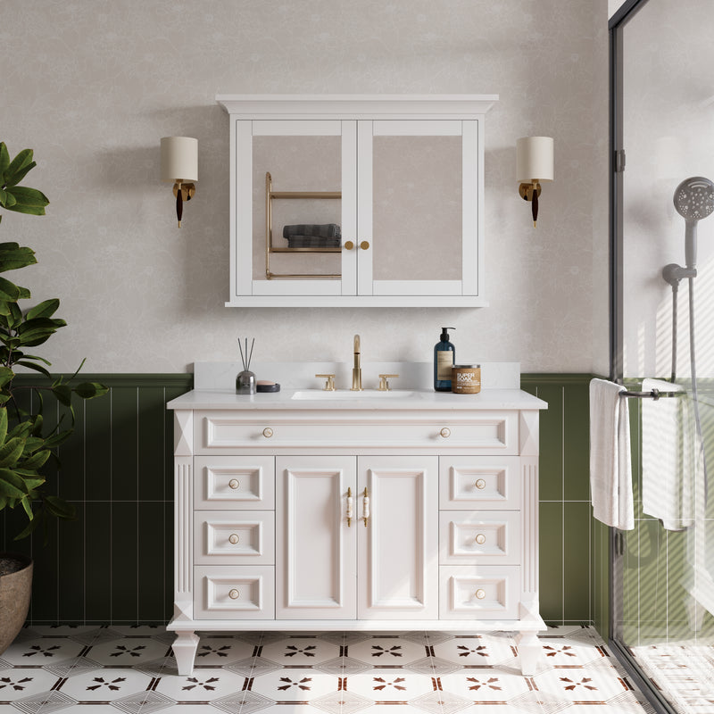 40 in.W x 30 in.H Vertical Z-Bar Mounting Bathroom Wood Medicine Cabinet with Mirror in White