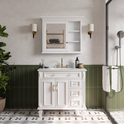 36 in.W x 30 in.H Vertical Mounting Bathroom Wood Medicine Cabinet with Mirror in White
