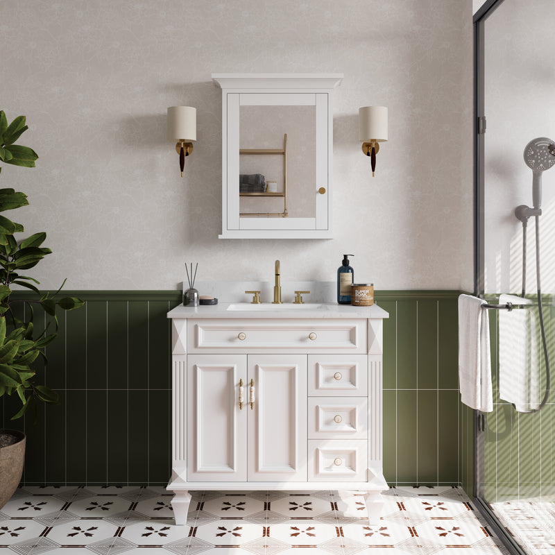 24 in.W x 30 in.H Vertical Mounting Bathroom Wood Medicine Cabinet with Mirror in White