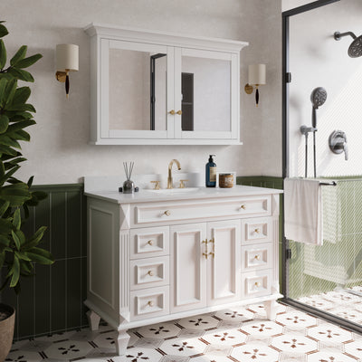 48 in.W x 30 in.H Vertical Z-Bar Mounting Bathroom Wood Medicine Cabinet with Mirror in White