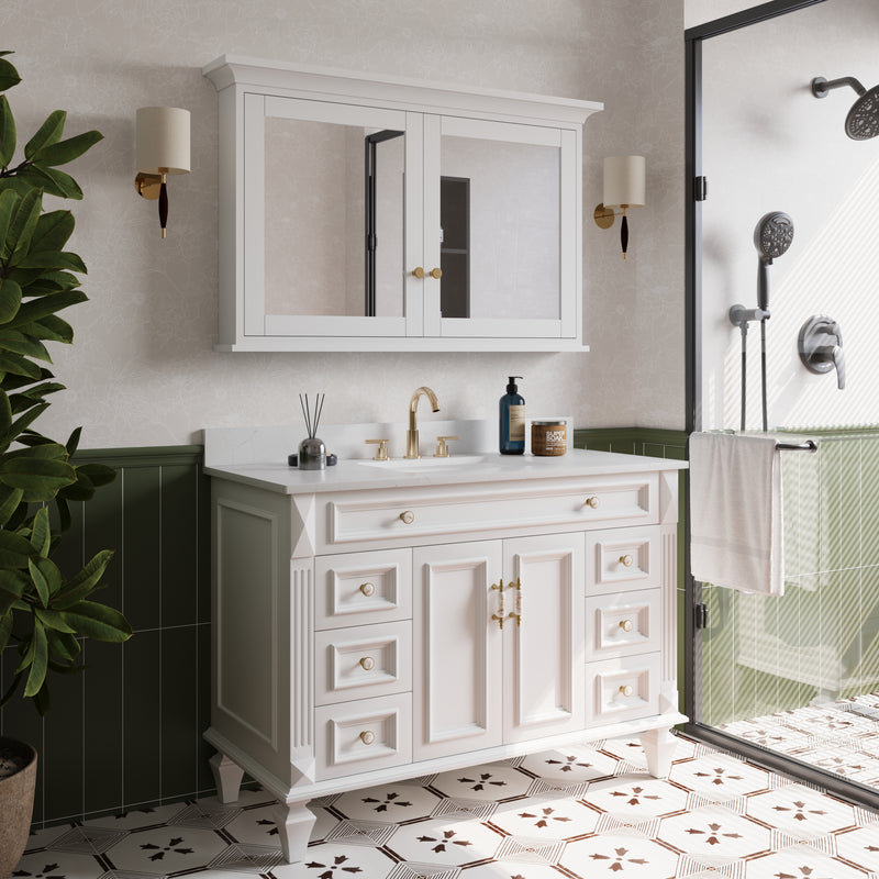 48 in.W x 30 in.H Vertical Z-Bar Mounting Bathroom Wood Medicine Cabinet with Mirror in White