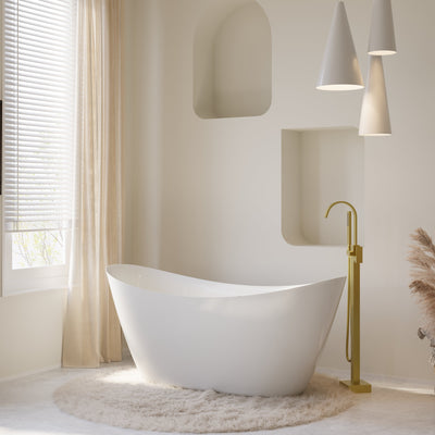 66" Acrylic Freestanding Soaking Bathtub Contemporary Soaking White Tub with Overflow and Drain