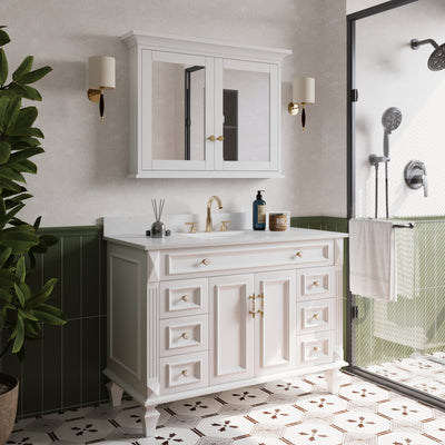 40 in.W x 30 in.H Vertical Z-Bar Mounting Bathroom Wood Medicine Cabinet with Mirror in White