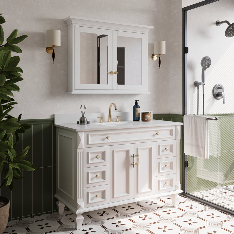 40 in.W x 30 in.H Vertical Z-Bar Mounting Bathroom Wood Medicine Cabinet with Mirror in White