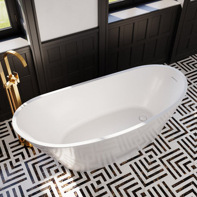 67" Acrylic Freestanding Soaking Bathtub in Glossy White with Pop-up Drainer and Groove Overflow