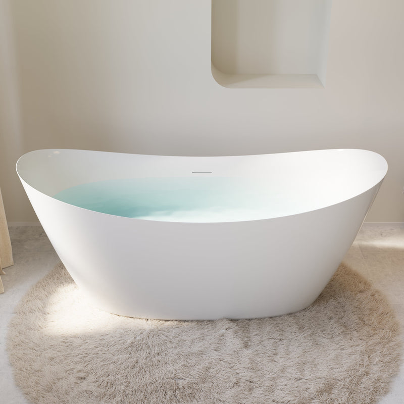 66" Acrylic Freestanding Soaking Bathtub Contemporary Soaking White Tub with Overflow and Drain