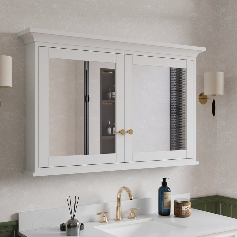 48 in.W x 30 in.H Vertical Z-Bar Mounting Bathroom Wood Medicine Cabinet with Mirror in White