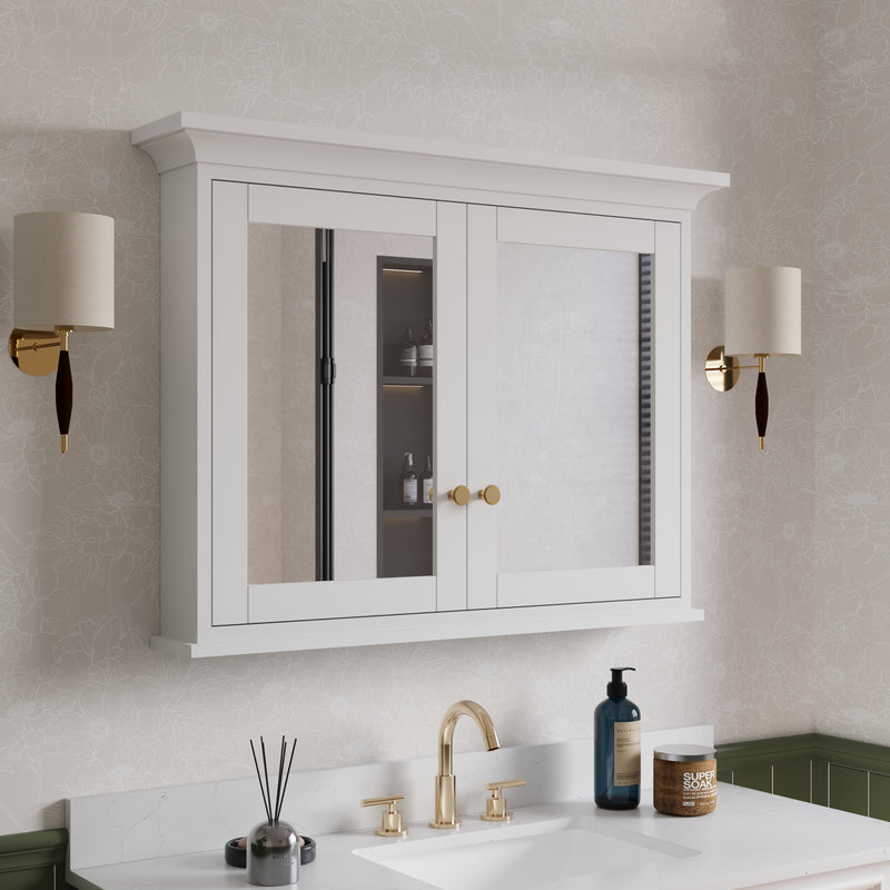 40 in.W x 30 in.H Vertical Z-Bar Mounting Bathroom Wood Medicine Cabinet with Mirror in White