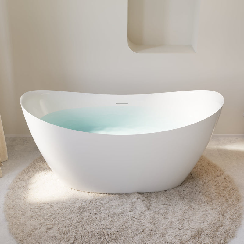 60" Acrylic Freestanding Soaking Bathtub Contemporary Soaking White Tub with Overflow and Drain
