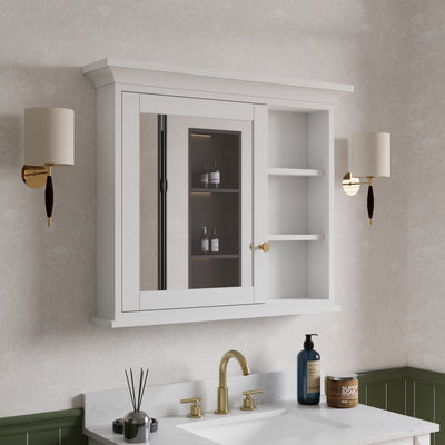 36 in.W x 30 in.H Vertical Mounting Bathroom Wood Medicine Cabinet with Mirror in White