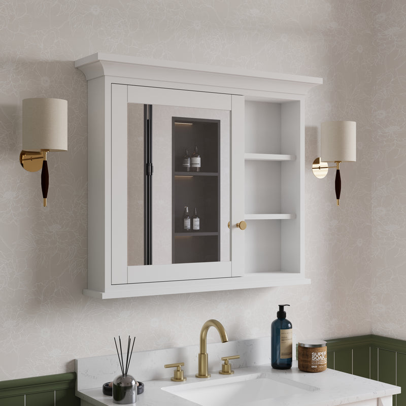 36 in.W x 30 in.H Vertical Mounting Bathroom Wood Medicine Cabinet with Mirror in White