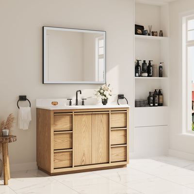 48 Inch Oak Soild Wood Bathroom Vanity with Sink, 6 Dovetail-constructed Drawers and 2 Soft-close Doors