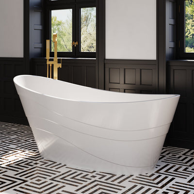 67" Acrylic Freestanding Soaking Bathtub in Glossy White with Pop-up Drainer and Groove Overflow