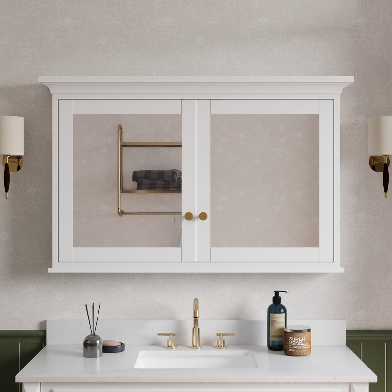 48 in.W x 30 in.H Vertical Z-Bar Mounting Bathroom Wood Medicine Cabinet with Mirror in White