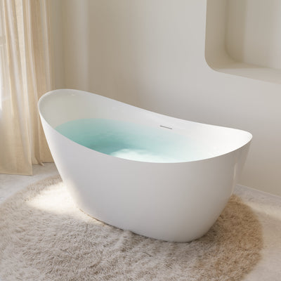 60" Acrylic Freestanding Soaking Bathtub Contemporary Soaking White Tub with Overflow and Drain