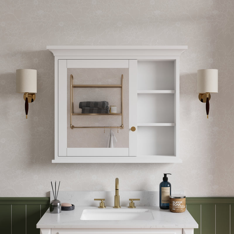 36 in.W x 30 in.H Vertical Mounting Bathroom Wood Medicine Cabinet with Mirror in White