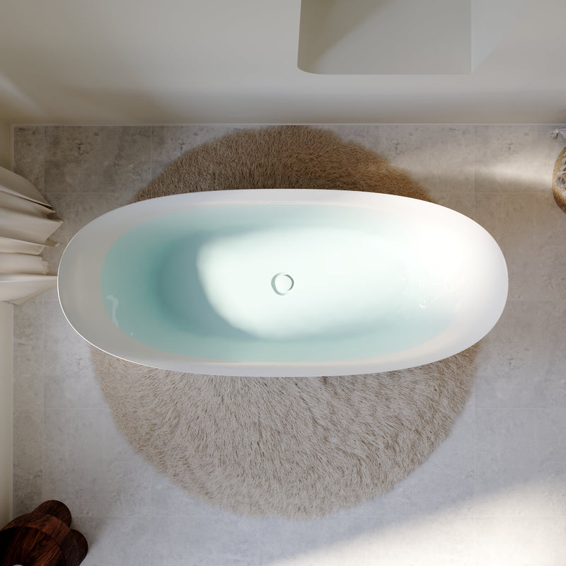 66" Acrylic Freestanding Soaking Bathtub Contemporary Soaking White Tub with Overflow and Drain