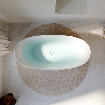 60" Acrylic Freestanding Soaking Bathtub Contemporary Soaking White Tub with Overflow and Drain