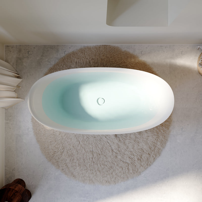 60" Acrylic Freestanding Soaking Bathtub Contemporary Soaking White Tub with Overflow and Drain