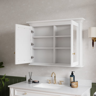 40 in.W x 30 in.H Vertical Z-Bar Mounting Bathroom Wood Medicine Cabinet with Mirror in White