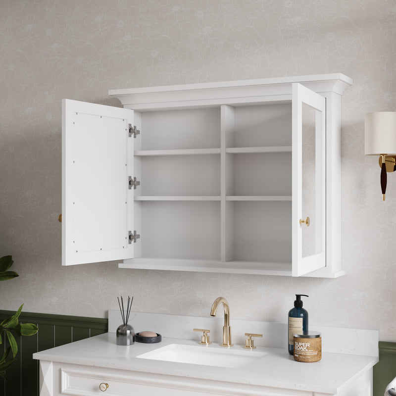 40 in.W x 30 in.H Vertical Z-Bar Mounting Bathroom Wood Medicine Cabinet with Mirror in White