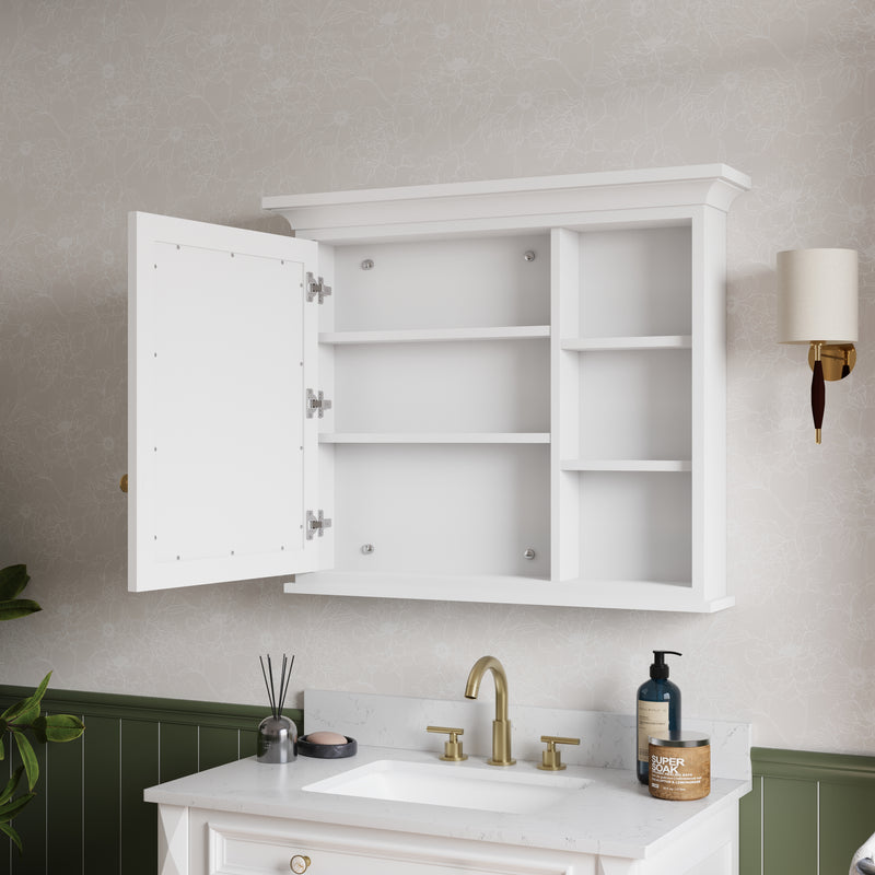 36 in.W x 30 in.H Vertical Mounting Bathroom Wood Medicine Cabinet with Mirror in White