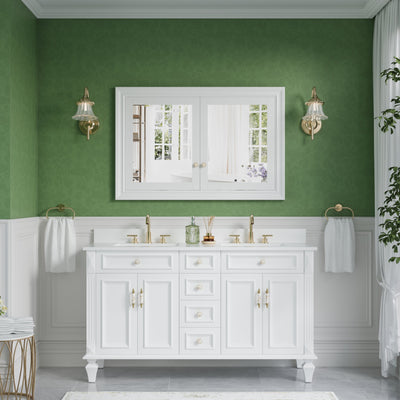 48 in.W x 32 in.H Recessed Solid Wood Bathroom Medicine Cabinet with Mirror in White