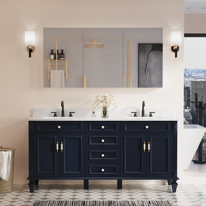 60 in. x 30 in. Copper-Free Tri-Views Mirror Medicine Cabinet with Adjustable Shelves and Triple Swing Doors